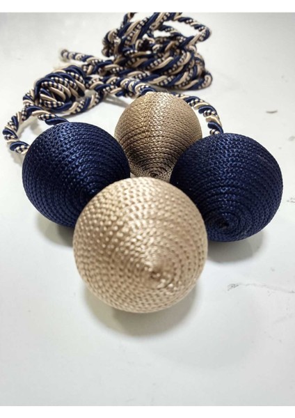 4 Toplu El Sarım Lacivert - Vizon (216) Tül Perde Fon Kruvaze Tavan Bağlama