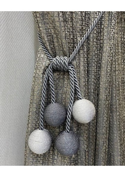 4 Top Tavan Korniş Bağlantılı Braçol Perde Aksesuarı - Antrasit Gri-Açık Gri