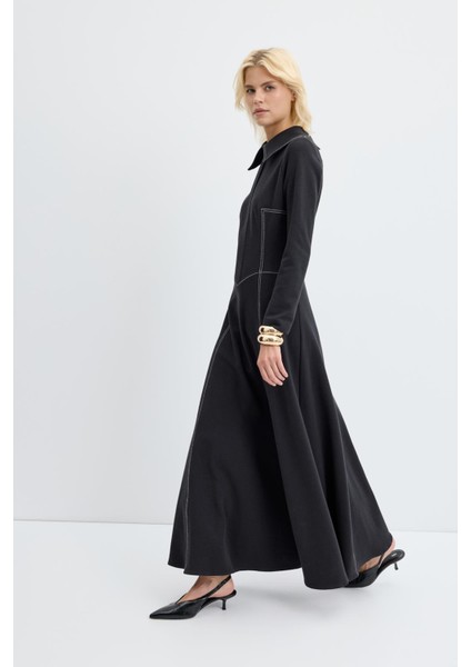 Punto Dikişli Örme Elbise Siyah