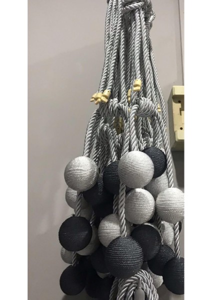 4 Top Tavan Braçol Perde Bağı Perde Aksesuarı Antrasit Gri Gümüş Rengi AK05