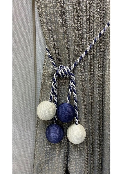 Modern Sarım 4 Toplu Braçol Kornişe Takmatik Ipli Tavan Perde Aksesuarı Lacivert Krem( 1 Adet )