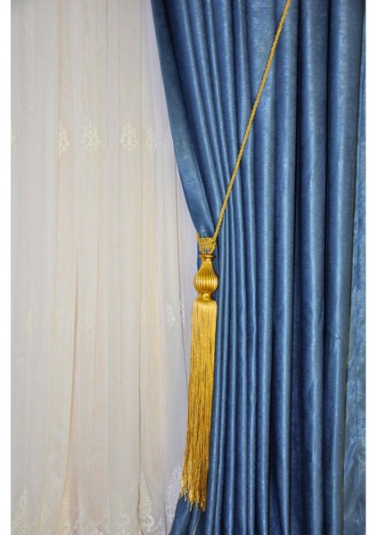 Fon Perde Tavan Bağlama Püsküllü Braçol Kornişe Takmatik Ipli Tavan Perde Aksesuar Altın