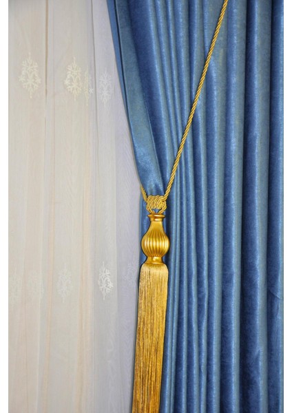 Fon Perde Tavan Bağlama Püsküllü Braçol Kornişe Takmatik Ipli Tavan Perde Aksesuar Altın