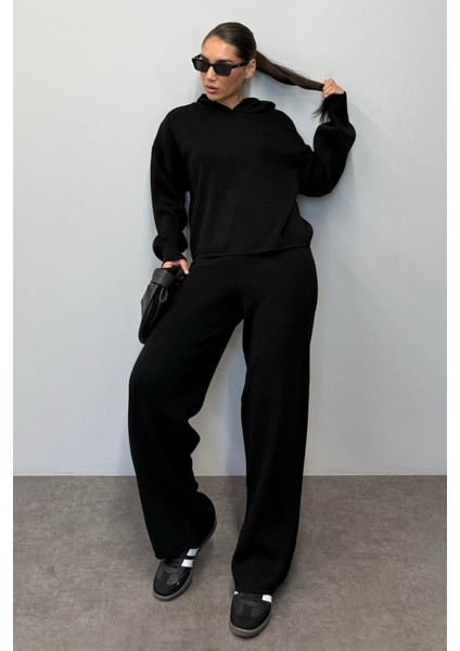 Siyah Kapüşonlu Triko Kadın Eşofman Takımı MG2237 modelleri