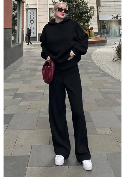 Siyah Kapüşonlu Triko Kadın Eşofman Takımı MG2237 fırsatları