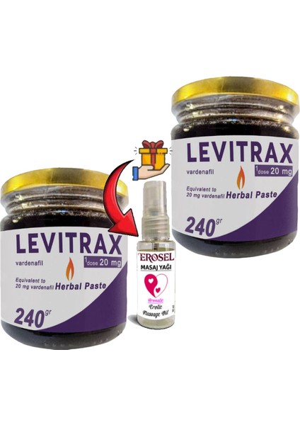 Levitrax Macun 2 Adet ,240 gr Erkeklerin Performanslarına Özel + Erosel Erotikmasaj Yağı Hediye