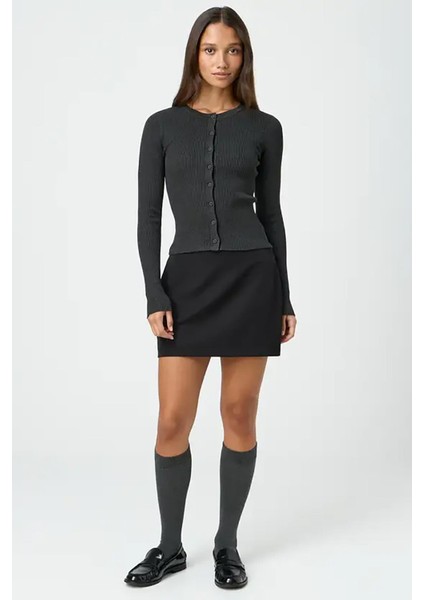 Antrasit Düğmeli Uzun Kollu Kaşkorse Hırka MG2177