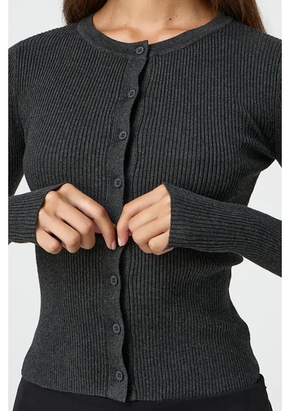 Antrasit Düğmeli Uzun Kollu Kaşkorse Hırka MG2177 modelleri