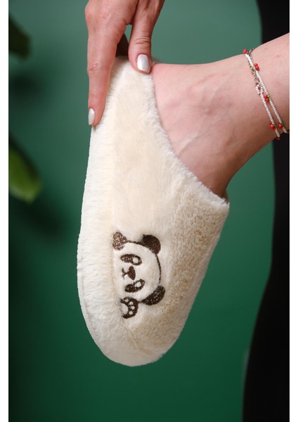 Panda Nakışlı Kadın Ev Terliği Peluş Terlik Çeyiz ve Bohça Terliği Ses Yapmaz Kalın Taban indirimleri