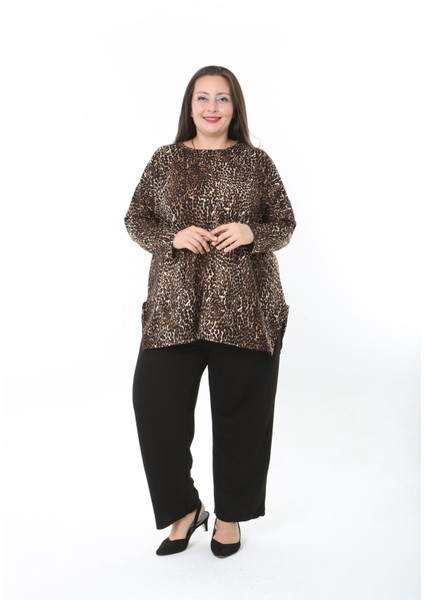 Kadın Yünlü Viskon Likralı Desenli Büyük Beden Tunik fırsatları