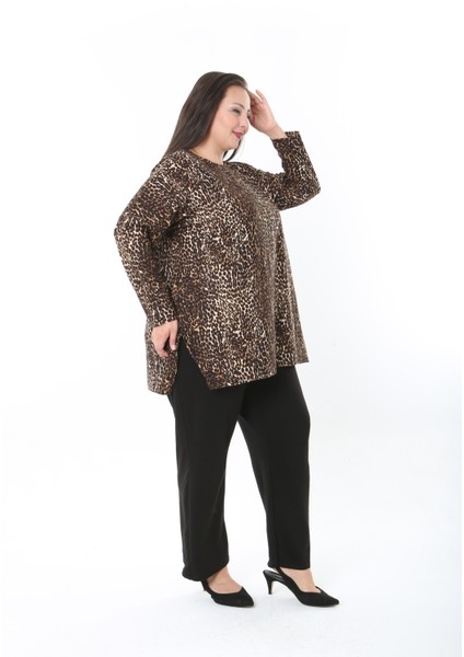 Kadın Yünlü Viskon Likralı Desenli Büyük Beden Tunik indirimleri