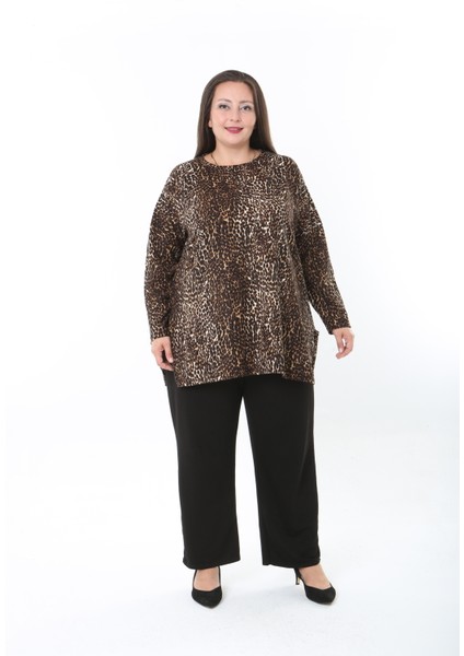 Kadın Yünlü Viskon Likralı Desenli Büyük Beden Tunik