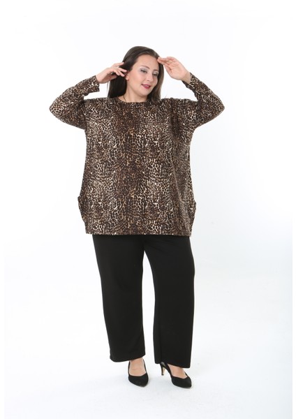 Kadın Yünlü Viskon Likralı Desenli Büyük Beden Tunik