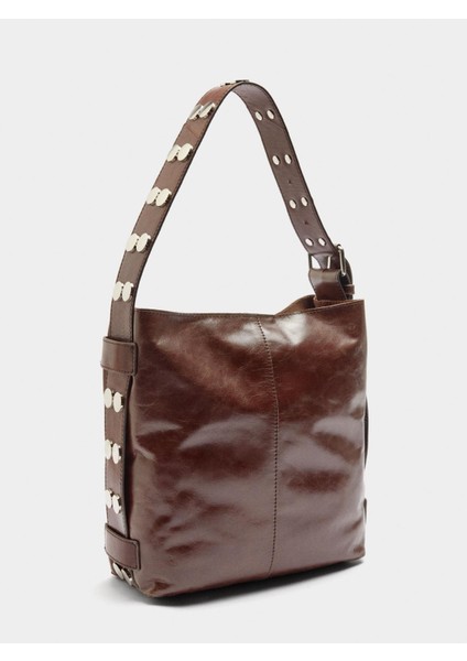 Zımba Detaylı Deri Omuz Çantası fiyatları