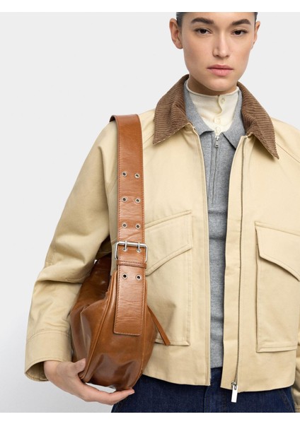 Zımba Detaylı Deri Hobo Çanta