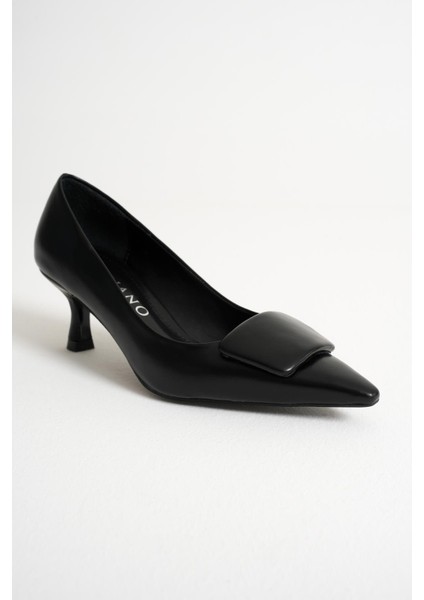 Verona Siyah Sivri Burunlu Kadın Toka Detay Alçak Ince Topuklu Klasik Ayakkabı (5.5cm) modelleri