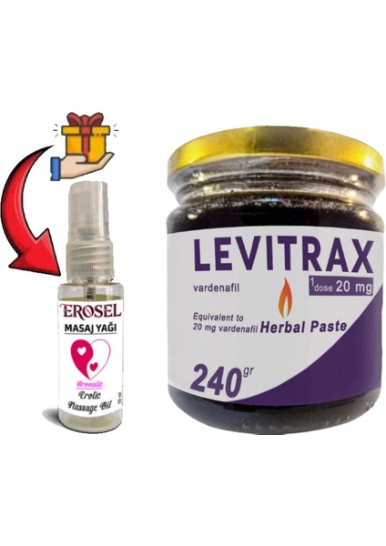 Levitrax Macun 240 gr Erkeklerin Performanslarına Özel + Erosel Erotikmasaj Yağı Hediye