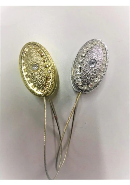 Mıknatıslı Perde Tutacağı - Oval Şeritli Gold 4 Adet modelleri