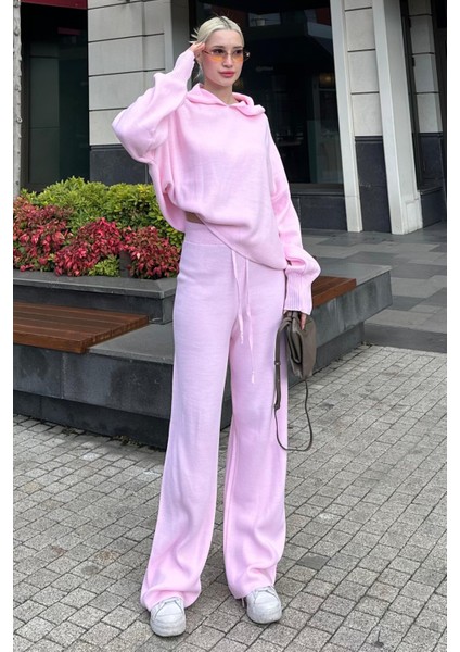 Pembe Kapüşonlu Triko Kadın Eşofman Takımı MG2237 fiyatları