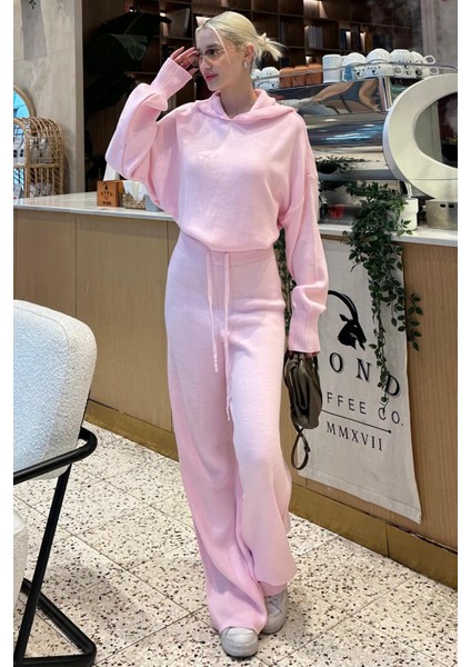 Pembe Kapüşonlu Triko Kadın Eşofman Takımı MG2237 modelleri