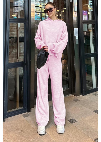 Pembe Kapüşonlu Triko Kadın Eşofman Takımı MG2237 fırsatları
