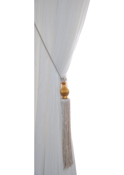 Fon Perde Tavan Bağlama Püsküllü Braçol Kornişe Takmatik Ipli Tavan Perde Aksesuar Kemik-Altın