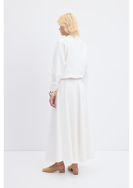 Yüksek Bel Bağcıklı Geniş Form Kloş Etek Ekru indirimleri