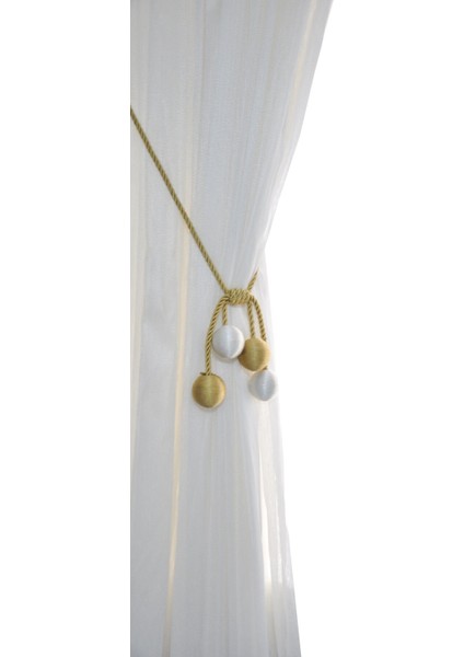 Altın-Beyaz Modern Sarım 4 Toplu Braçol | Kornişe Takmatik Ipli Tavan Perde Aksesuarı