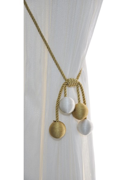 Altın-Beyaz Modern Sarım 4 Toplu Braçol | Kornişe Takmatik Ipli Tavan Perde Aksesuarı fırsatları