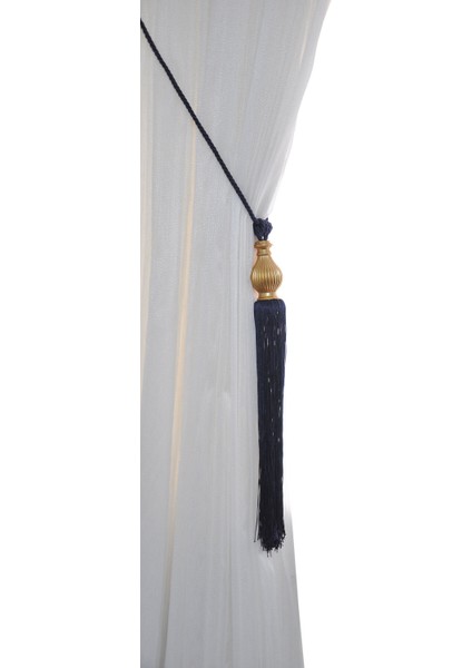 Lacivert Altın Fon Perde Tavan Bağlama | Püsküllü Braçol | Kornişe Takmatik Ipli Perde Aksesuarı
