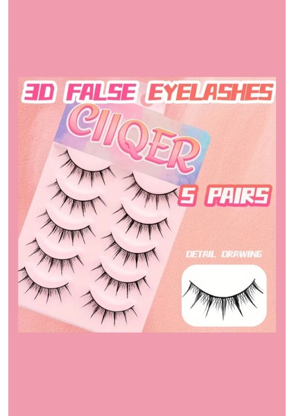 5 Çift Ince Siyah Sahte Kirpik – Doğal, Tek Parça, Kolay Uygulama