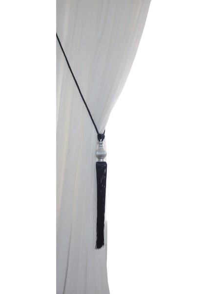 Fon Perde Tavan Bağlama Püsküllü Braçol Kornişe Takmatik Ipli Tavan Perde Aksesuar Lacivert-Gri