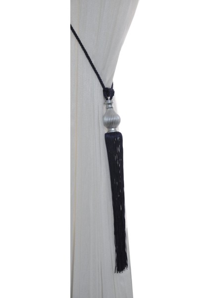 Fon Perde Tavan Bağlama Püsküllü Braçol Kornişe Takmatik Ipli Tavan Perde Aksesuar Lacivert-Gri modelleri