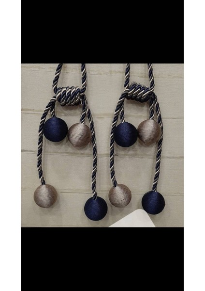 Umay'ın Renkleri Atölyesinden Bej & Lacivert Hasır Perde Aksesuarı 8 Top