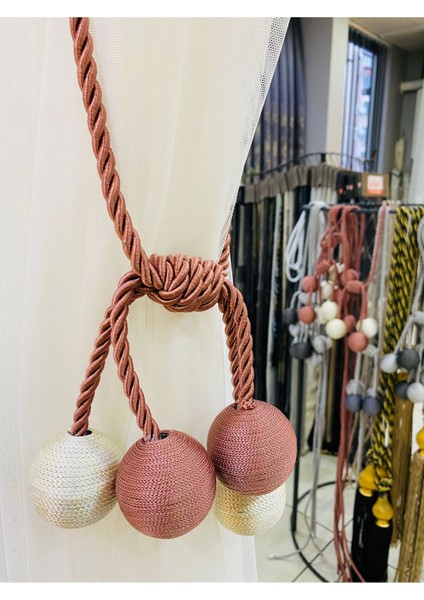 Modern Sarım 4 Toplu Braçol Kornişe Takmatik Ipli Tavan Perde Aksesuarı Gold Krem