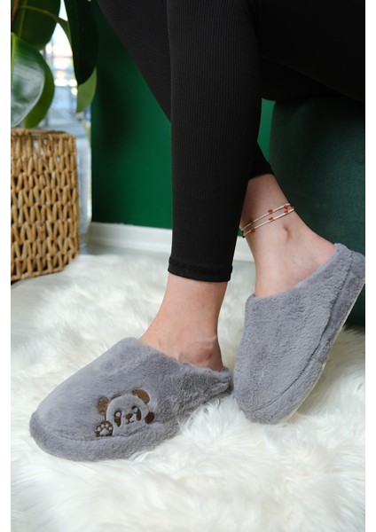 Panda Nakışlı Kadın Ev Terliği Peluş Terlik Çeyiz ve Bohça Terliği Ses Yapmaz Kalın Taban fiyatları