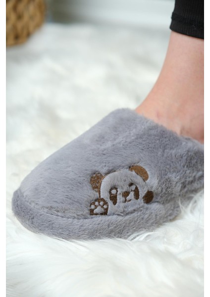 Panda Nakışlı Kadın Ev Terliği Peluş Terlik Çeyiz ve Bohça Terliği Ses Yapmaz Kalın Taban modelleri