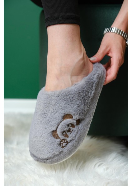 Panda Nakışlı Kadın Ev Terliği Peluş Terlik Çeyiz ve Bohça Terliği Ses Yapmaz Kalın Taban indirimleri