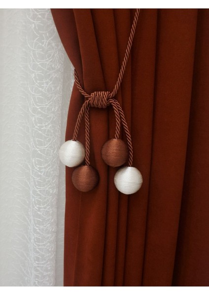 Modern Sarım 4 Toplu Braçol Kornişe Takmatik Ipli Tavan Perde Aksesuarı Kiremit&krem