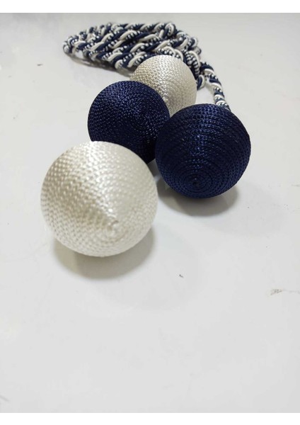 4 Toplu El Sarım Lacivert - Krem (215) Tül Perde Fon Kruvaze Tavan Bağlama