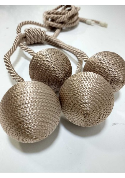 4 Toplu El Sarım Vizon (103) Koyu Bej Tül Fon Kruvaze Perde Tavan Bağlama