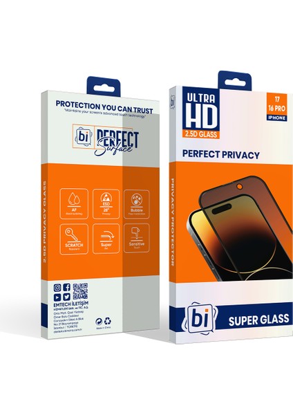 2,5d Prıvacy Super Glass Apple iPhone 17/16 Pro Ekran Koruyucu