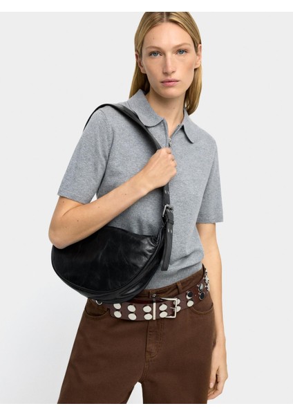 Zımba Detaylı Deri Hobo Çanta