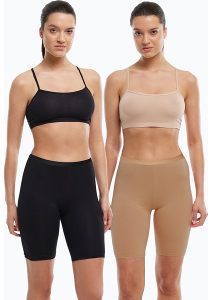Kadın 2 Adet Siyah Cappuccino Iç Göstermeyen Görünmez Dizüstü Iz Yapmayan Modal Yüksek Bel Tayt 2M113