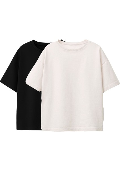 Basic 2'li Unisex Bisiklet Yaka T-Shirt ( Siyah- Beyaz )
