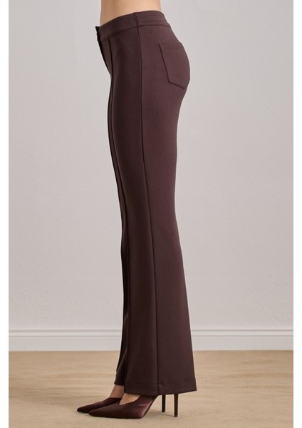 Yüksek Bel Kahverengi Örme Pantolon fırsatları