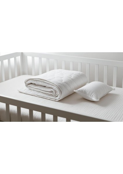 Pamuk Bebek Yorgan ve Yastık Seti – 95x145 cm Yorgan, 35x45 cm Yastık, Beyaz, Dört Mevsim Kullanım, Kolay Temizlik fırsatları