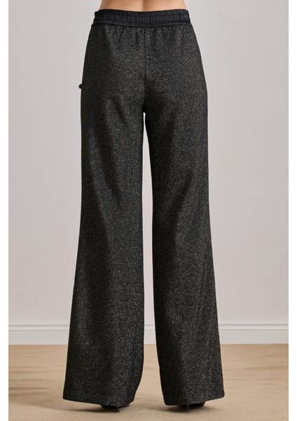 Yandan Cepli Siyah Simli Pantolon