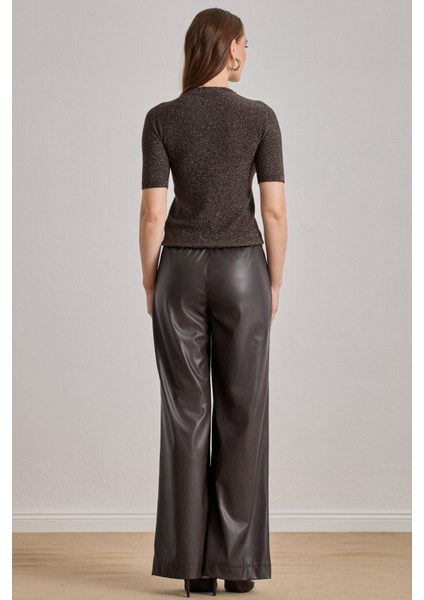 Bol Kesim Kahverengi Deri Pantolon fiyatları