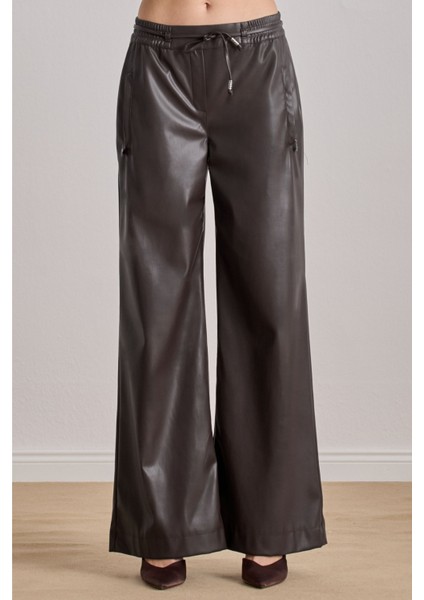 Bol Kesim Kahverengi Deri Pantolon modelleri